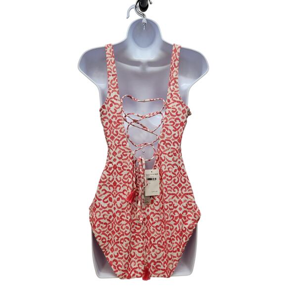 TOMMY BAHAMA Scrolls Reversible Lace Back One-piece In Pink Size 12 - Picture 7 of 14